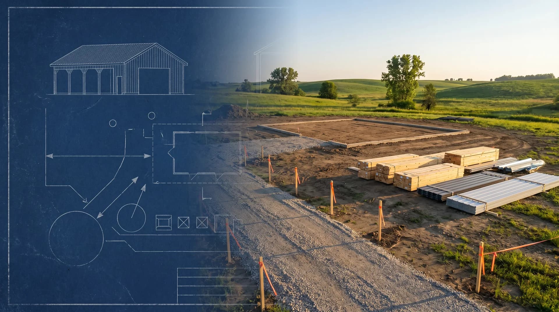 Blueprint transitioning into a finished Sherman Buildings project