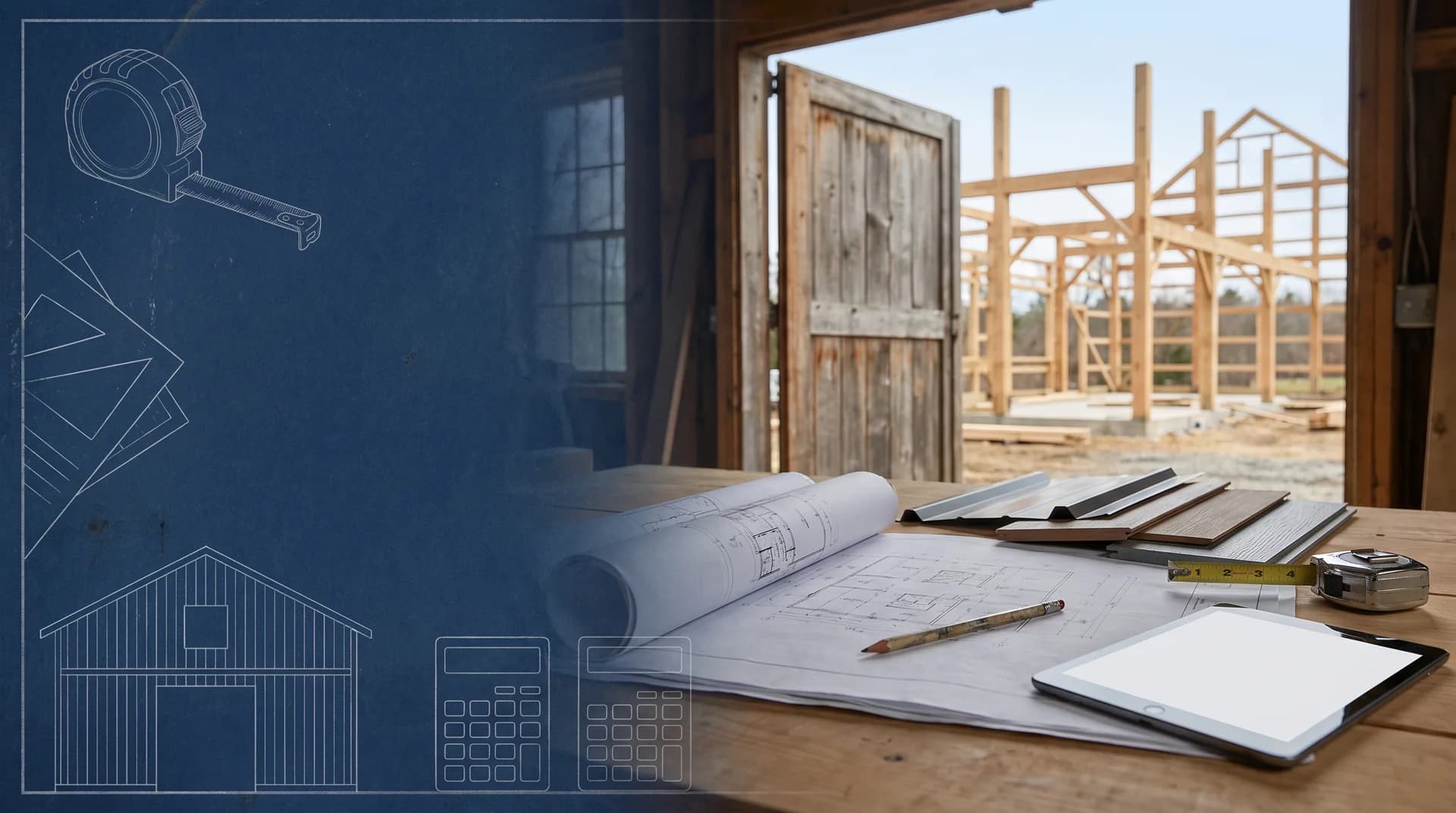 Blueprint transitioning into a finished pole barn