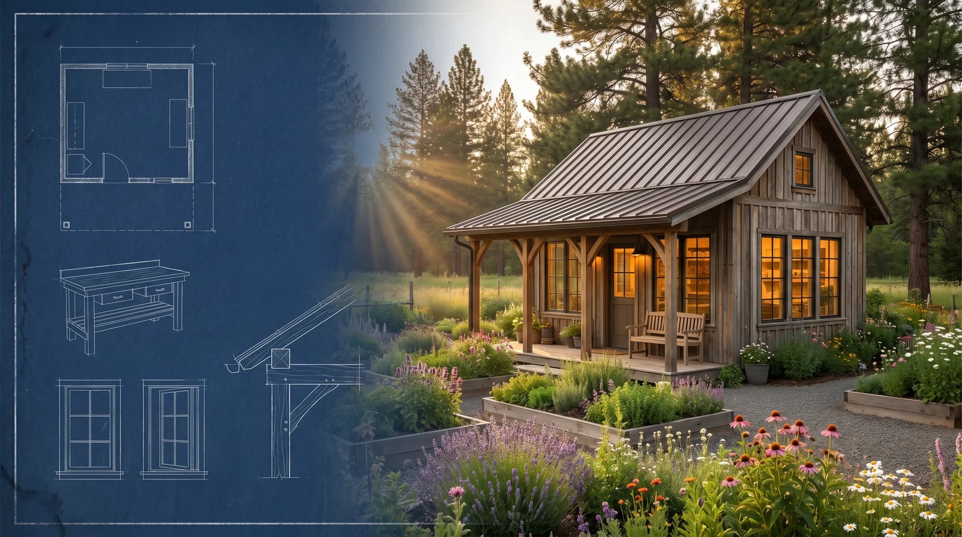 She shed blueprint transitioning into a finished build