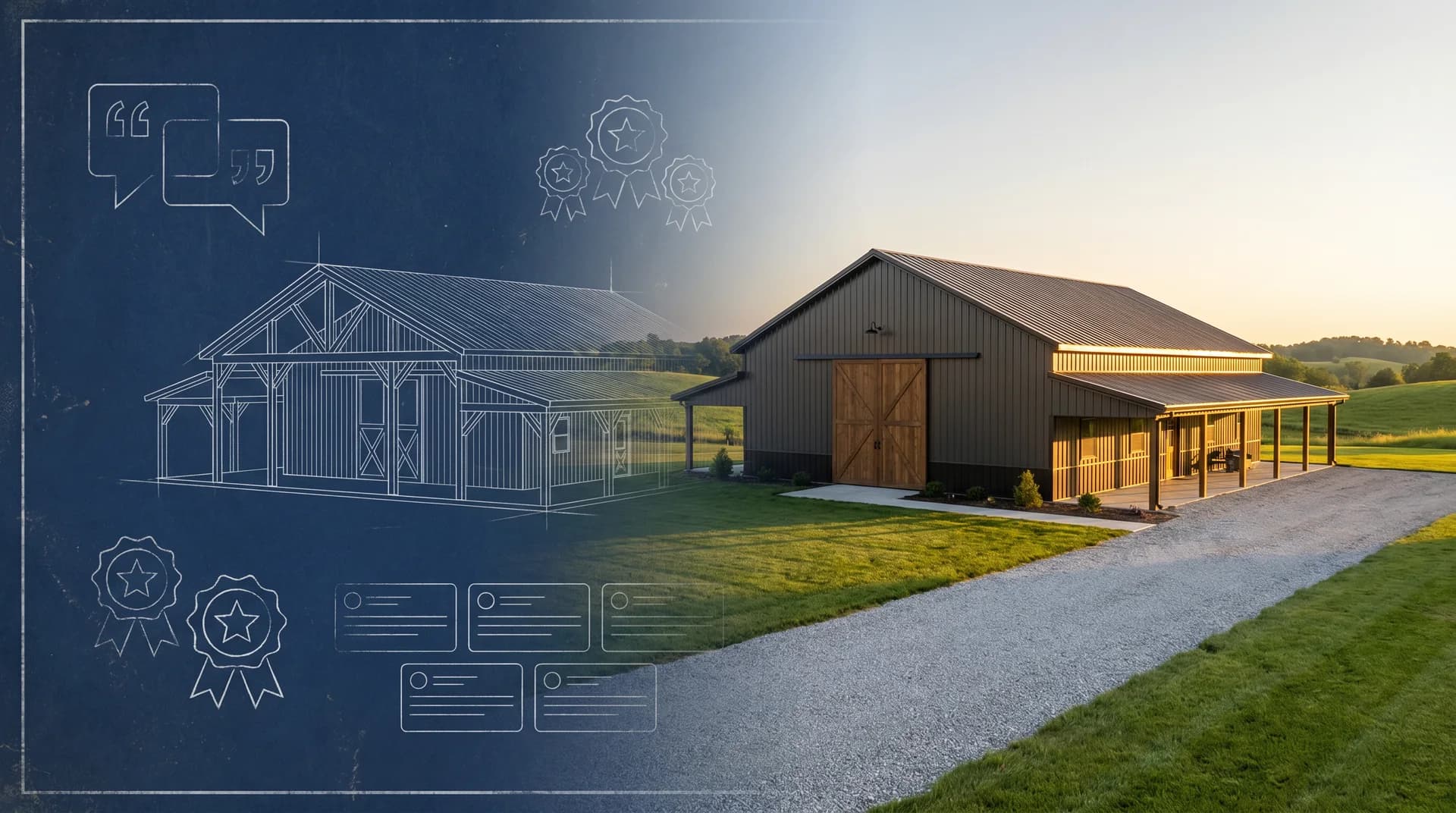 Blueprint transitioning into a finished Sherman Buildings project