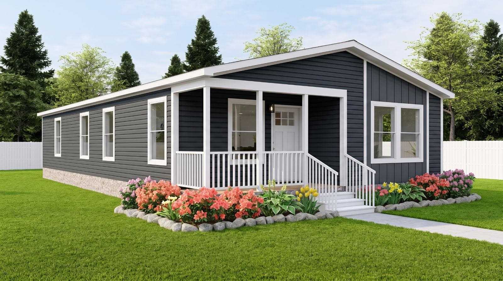 Sherman Buildings modular home exterior in spring