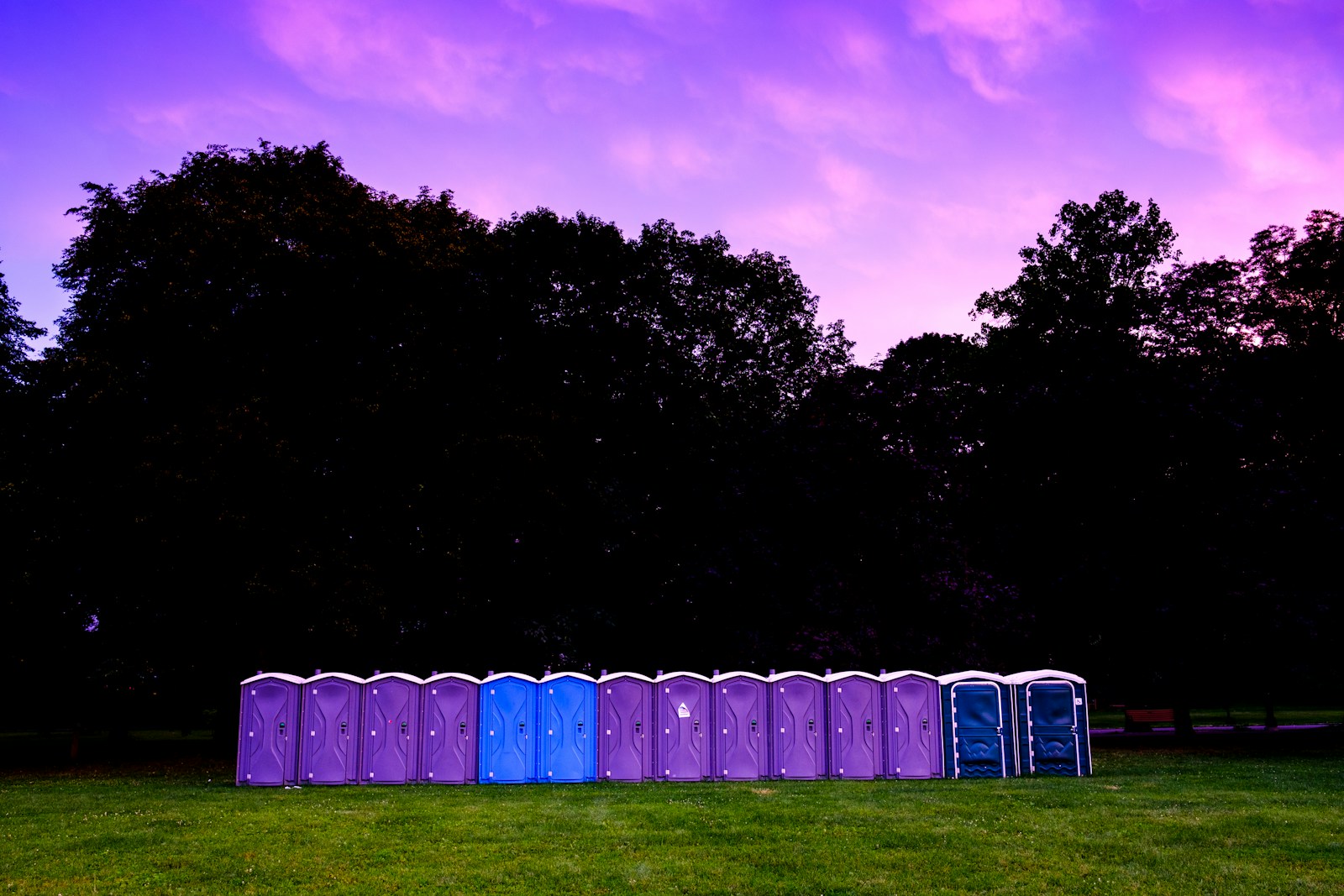 porta potty at sunset